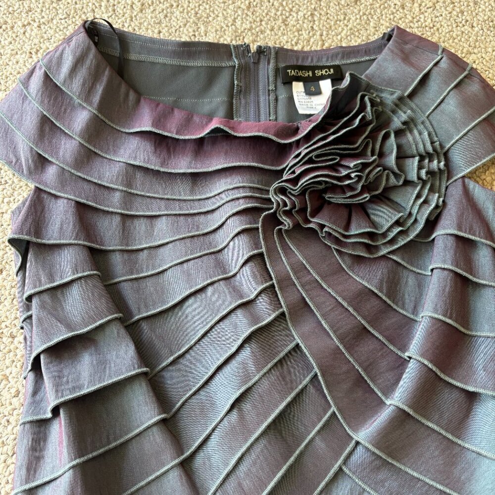 Tadashi Shoji Iridescent Ruffle Top Sz 4 Cocktail Party Evening Luxury Chic Glam - Picture 4 of 6